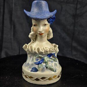 Vintage Cordey Porcelain Lady Bust Number #13/5009 Medium Blue Hat Florals